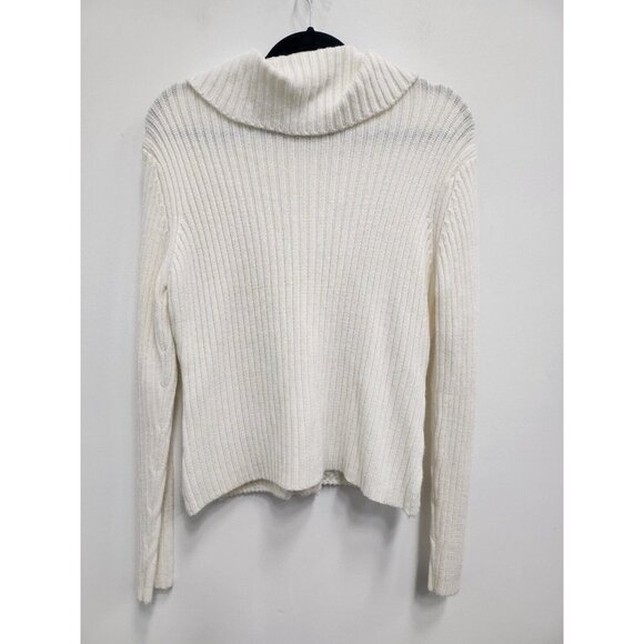 Effeci Womens Sweater Jacket Size Large Ivory Zip Up Front Long Sleeve Quilted - Picture 6 of 8